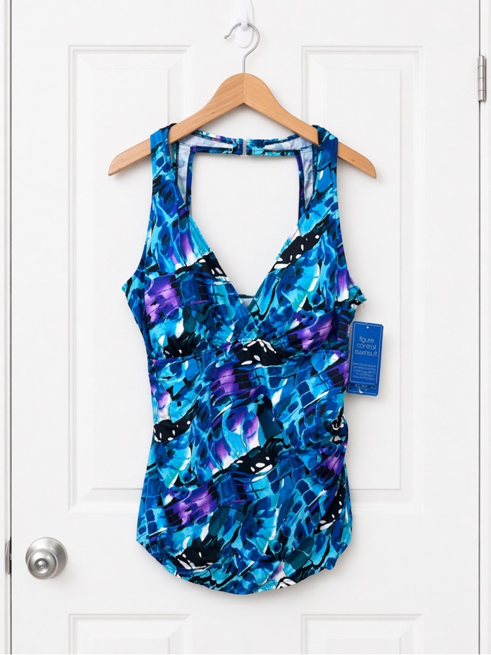 Suddenly Slim by Catalina Blue Sarong Swimsuit Dress 2X 18W-20W Tummy Control